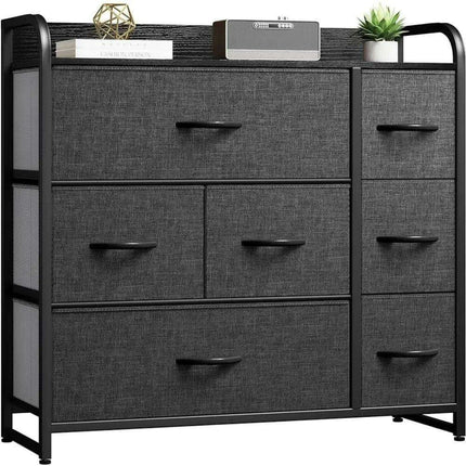 Stylish 7-Drawer Storage Dresser with Steel Frame and Foldable Fabric Bins - Très Elite