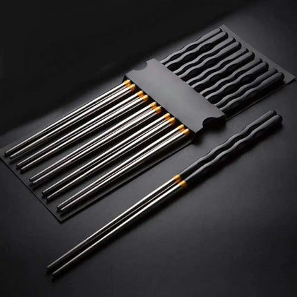Stylish Anti-Slip Stainless Steel Chopsticks for Sushi and Asian Dishes - Ideal for Home and Restaurant Use - Très Elite