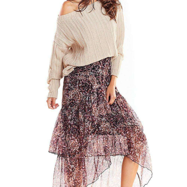 Stylish Asymmetrical Chiffon Maxi Skirt with Unique Prints