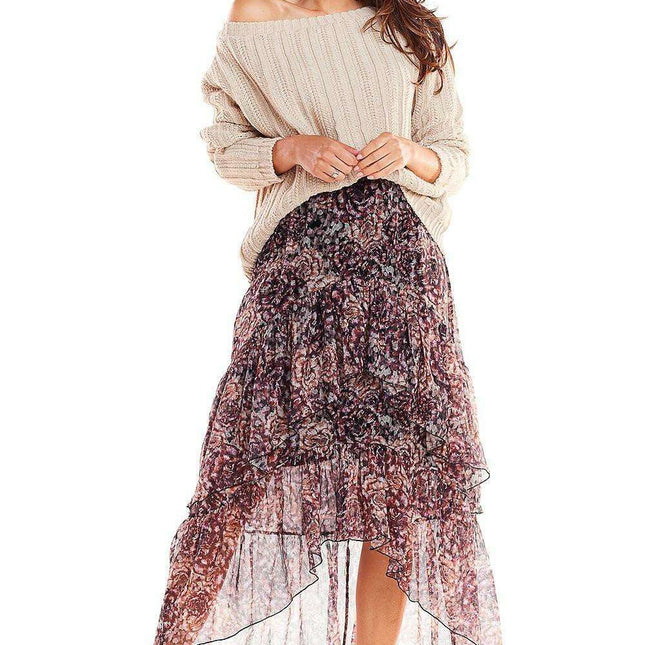 Stylish Asymmetrical Chiffon Maxi Skirt with Unique Prints