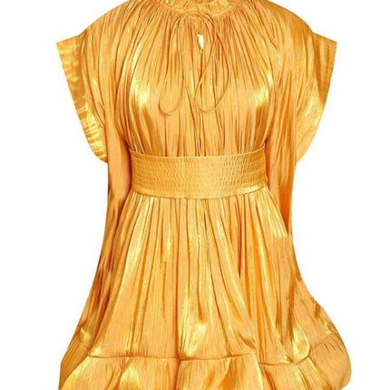 Stylish Asymmetrical Yellow Mini Dress with Statement Balloon Sleeves for Women - Perfect for Sophisticated Evening Gatherings - Très Elite