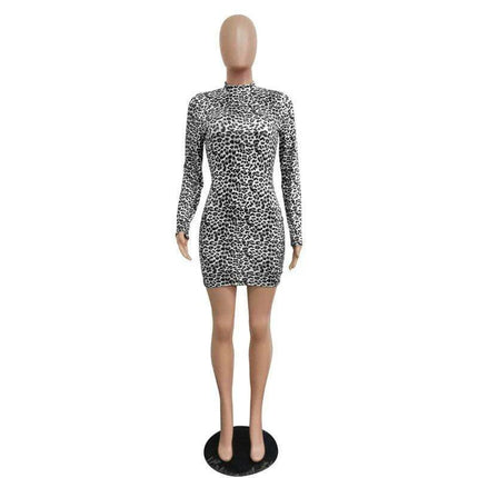 Stylish Autumn Leopard Print Bodycon Mini Dress for Trendy Looks - Très Elite
