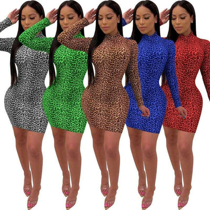 Stylish Autumn Leopard Print Bodycon Mini Dress for Trendy Looks - Très Elite