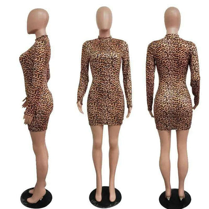 Stylish Autumn Leopard Print Bodycon Mini Dress for Trendy Looks - Très Elite