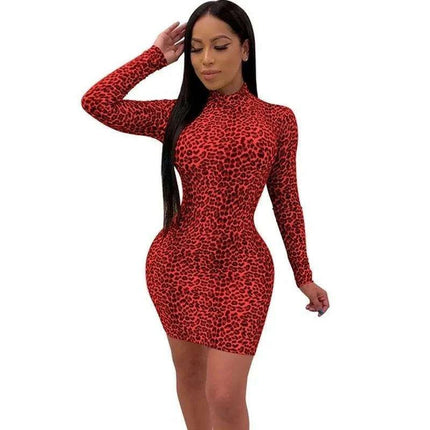 Stylish Autumn Leopard Print Bodycon Mini Dress for Trendy Looks - Très Elite