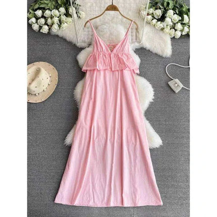 Stylish Backless Ruffled A-Line Midi Dress for Effortless Summer Chic - Très Elite