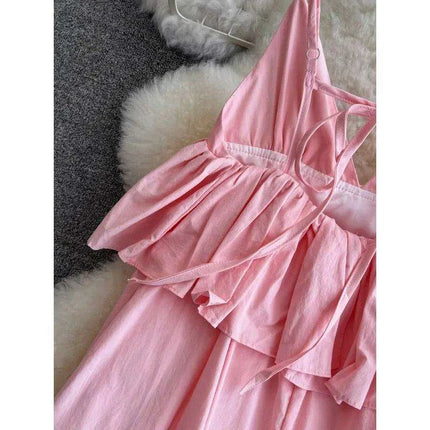 Stylish Backless Ruffled A-Line Midi Dress for Effortless Summer Chic - Très Elite