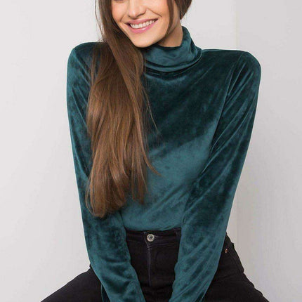 Stylish Beige Velour Turtleneck Sweater with Cozy Cotton Blend - Très Elite