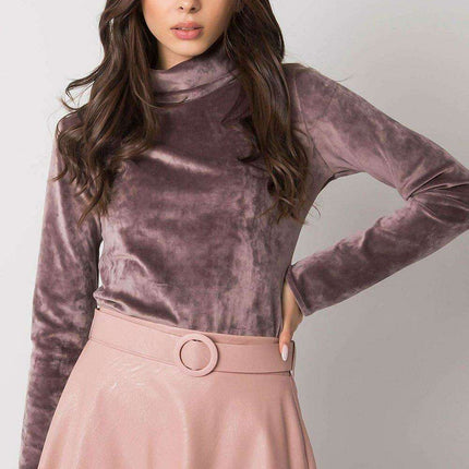 Stylish Beige Velour Turtleneck Sweater with Cozy Cotton Blend - Très Elite