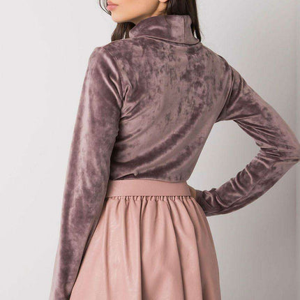 Stylish Beige Velour Turtleneck Sweater with Cozy Cotton Blend - Très Elite
