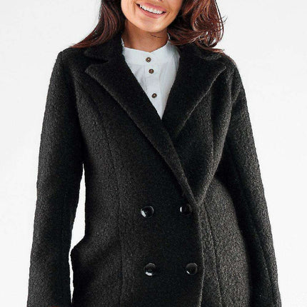 Stylish Black Buttoned Double-Breasted Coat - Très Elite