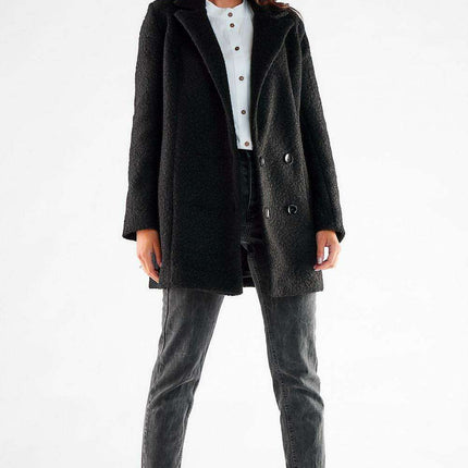 Stylish Black Buttoned Double-Breasted Coat - Très Elite
