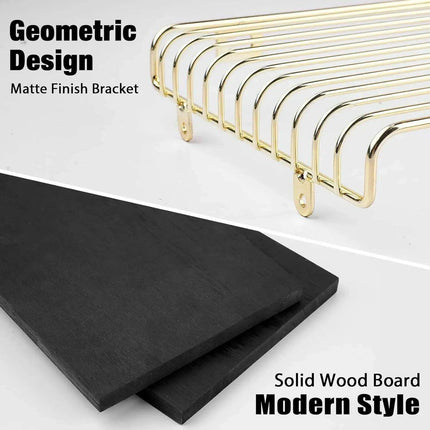 Stylish Black and Gold Floating Nightstand with Convenient Bedside Shelves - Très Elite
