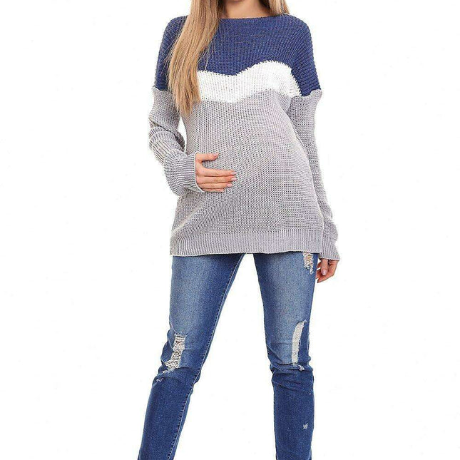 Stylish Boat Neck Knit Sweater for Expecting Mothers