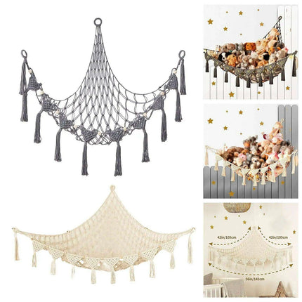 Stylish Bohemian Macrame Toy Storage Hammock with Chic Design - Très Elite