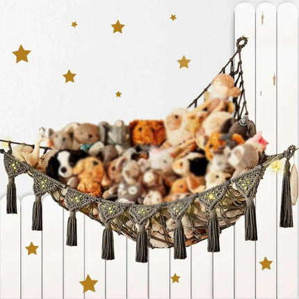 Stylish Bohemian Macrame Toy Storage Hammock with Chic Design - Très Elite