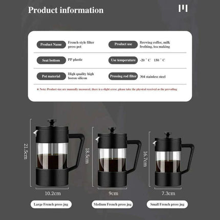 Stylish Borosilicate Glass French Press - Choose from 350ML, 600ML, and 1000ML for Exceptional Brewing - Très Elite