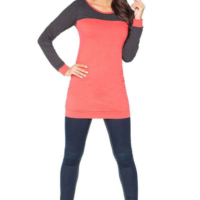 Stylish Color Block Knit Tunic with Gathered Neckline for Activewear