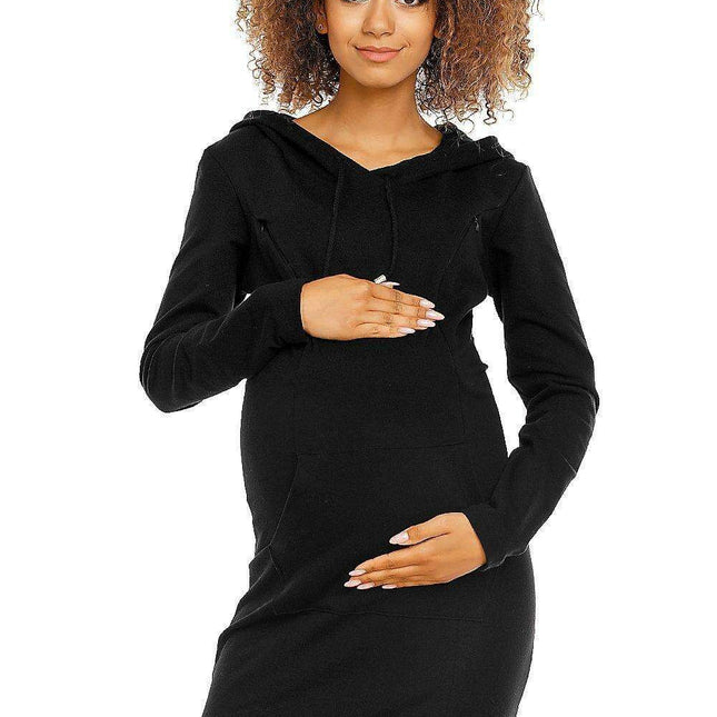 Stylish Cotton Hoodie Dress for Nursing Moms with Convenient Kangaroo Pocket