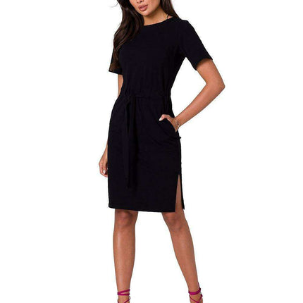 Stylish Cotton Knit Dress with Belt for Effortless Chic - Très Elite
