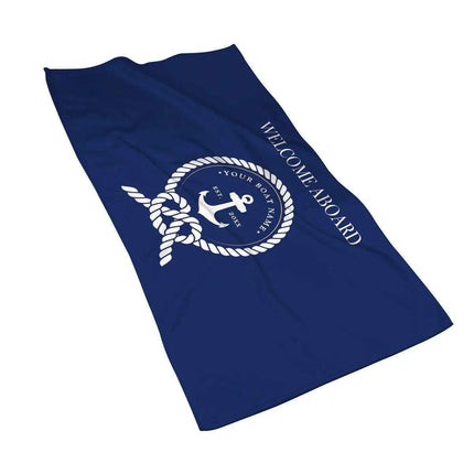 Stylish Customizable Dark Blue Nautical Microfiber Towel Set - Luxury Redefined for Every Occasion - Très Elite