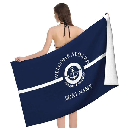 Stylish Customizable Dark Blue Nautical Microfiber Towel Set - Luxury Redefined for Every Occasion - Très Elite