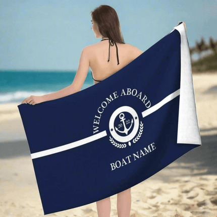 Stylish Customizable Dark Blue Nautical Microfiber Towel Set - Luxury Redefined for Every Occasion - Très Elite