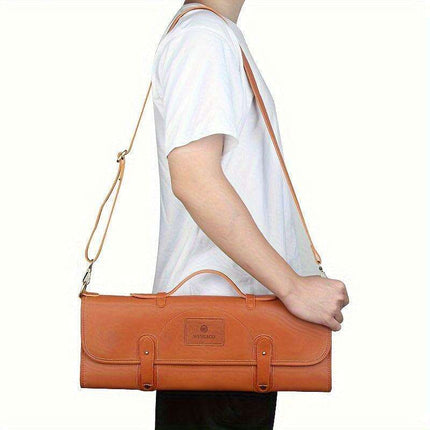 Stylish Faux Leather Knife Organizer - Portable and Wall-Mountable Culinary Storage Solution..