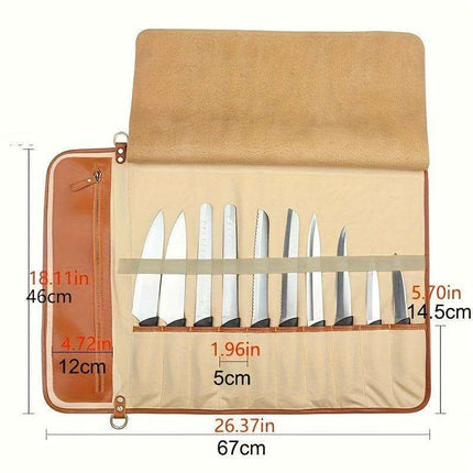 Stylish Faux Leather Knife Organizer - Portable and Wall-Mountable Culinary Storage Solution..