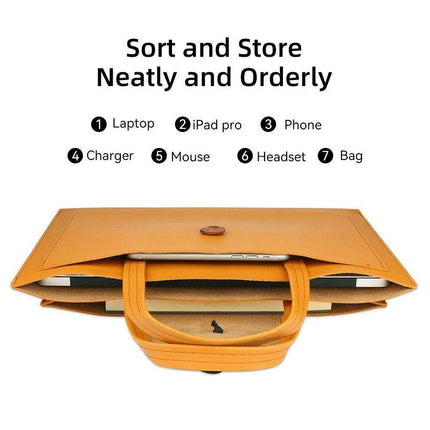 Stylish Faux Leather Laptop Tote with Innovative Features for MacBook Air and Tech Essentials - Très Elite
