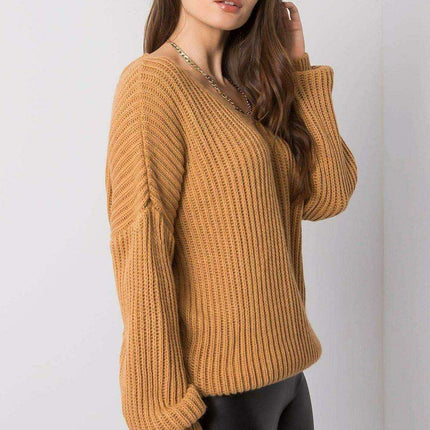 Stylish Grey Acrylic Knit Sweater with Distinctive Back Neckline - Très Elite