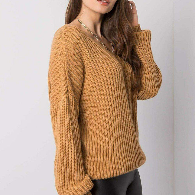 Stylish Grey Acrylic Knit Sweater with Distinctive Back Neckline
