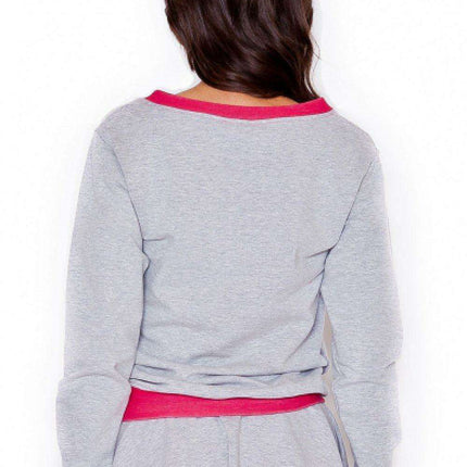 Stylish Grey Cotton Sweatshirt with Chic Cheese Neckline by Katrus - Très Elite