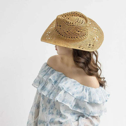 Stylish Handwoven Cowboy Straw Hat for Summer Outdoor Activities - Breathable Wide Brim Sun Protection Cap for Men and Women - Très Elite