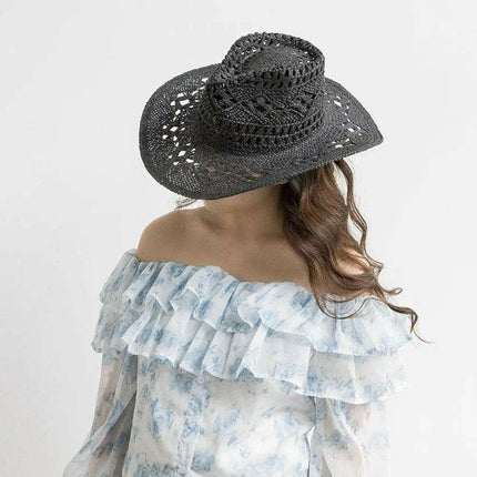 Stylish Handwoven Cowboy Straw Hat for Summer Outdoor Activities - Breathable Wide Brim Sun Protection Cap for Men and Women - Très Elite