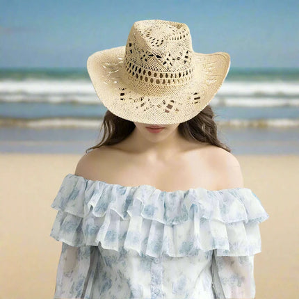 Stylish Handwoven Cowboy Straw Hat for Summer Outdoor Activities - Breathable Wide Brim Sun Protection Cap for Men and Women - Très Elite