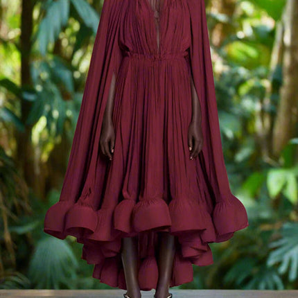 Stylish High Waist Patchwork A-Line Dress for Women - Chic V-Neck, Sleeveless, and Unique Irregular Hem - Très Elite
