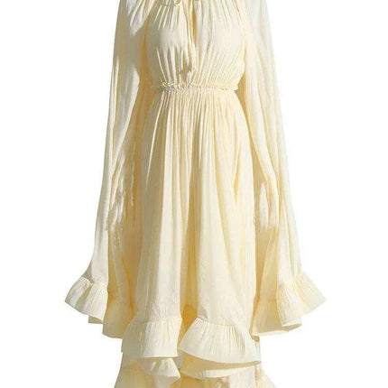 Stylish High Waist Patchwork A-Line Dress for Women - Chic V-Neck, Sleeveless, and Unique Irregular Hem - Très Elite