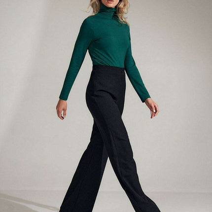 Stylish High-Waisted Plaid Flared Trousers with Discreet Zipper Front - Très Elite