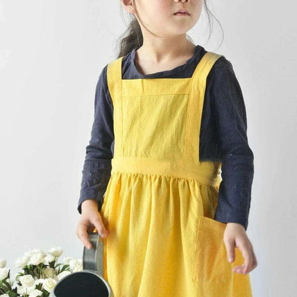 Stylish Kids' Linen Cooking and Craft Apron with Front Pocket - Perfect for Ages 3-10 - Très Elite