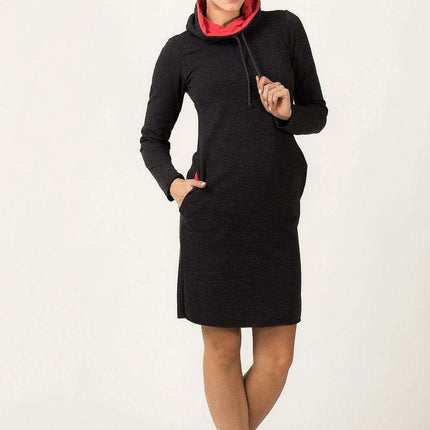 Stylish Knit Casual Daydress with Handy Side Slit Pockets - Chic Chimney Neckline and Adjustable Fit - Très Elite