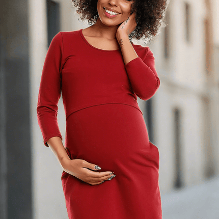 Stylish Knit Maternity Dress with Hidden Nursing Access and Practical Pockets - Très Elite