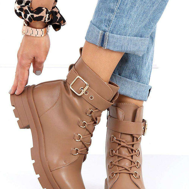 Stylish Lace-Up Ladies' Boots with Military Inspiration - Model 159462