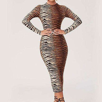 Stylish Leopard Print Long-Sleeve Dress - Perfect for a Night Out - Très Elite