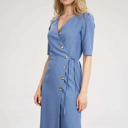 Stylish Leopard Print Midi Dress with Ruffled Sleeves and Envelope Design - Très Elite