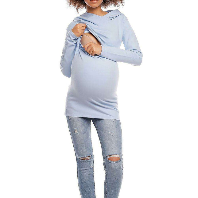 Stylish Maternity Hoodie with Hidden Nursing Access - L/XL Size - Ideal for Modern Moms