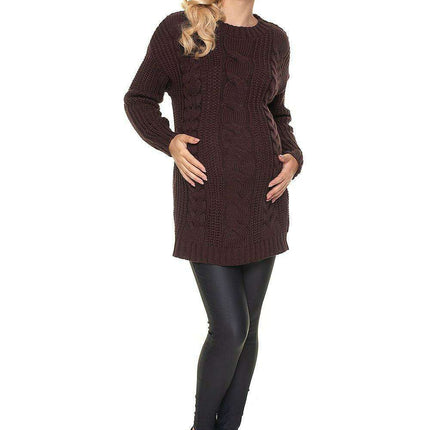 Stylish Maternity Knit Sweater - Beautifully Braided Front & Sophisticated Stand-Up Collar - Très Elite
