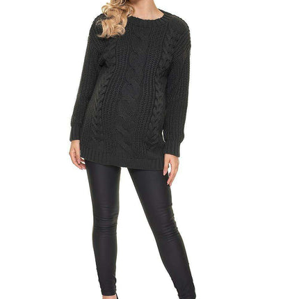 Stylish Maternity Knit Sweater - Beautifully Braided Front & Sophisticated Stand-Up Collar - Très Elite