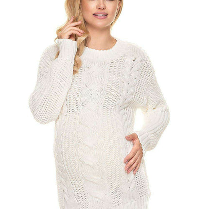 Stylish Maternity Knit Sweater - Beautifully Braided Front & Sophisticated Stand-Up Collar