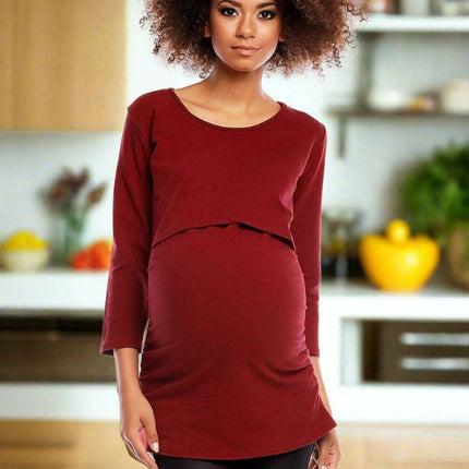 Stylish Maternity and Nursing Tunic with Discreet Pleats - Très Elite